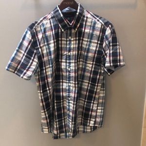 Tommy Hilfiger red white and blue shirt sleeve button down.